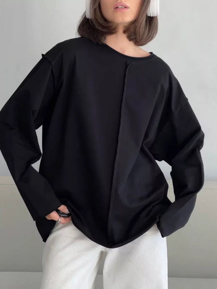 Oversized Long-Sleeve Cotton Tee | Crew Neck Casual Loose T-Shirt