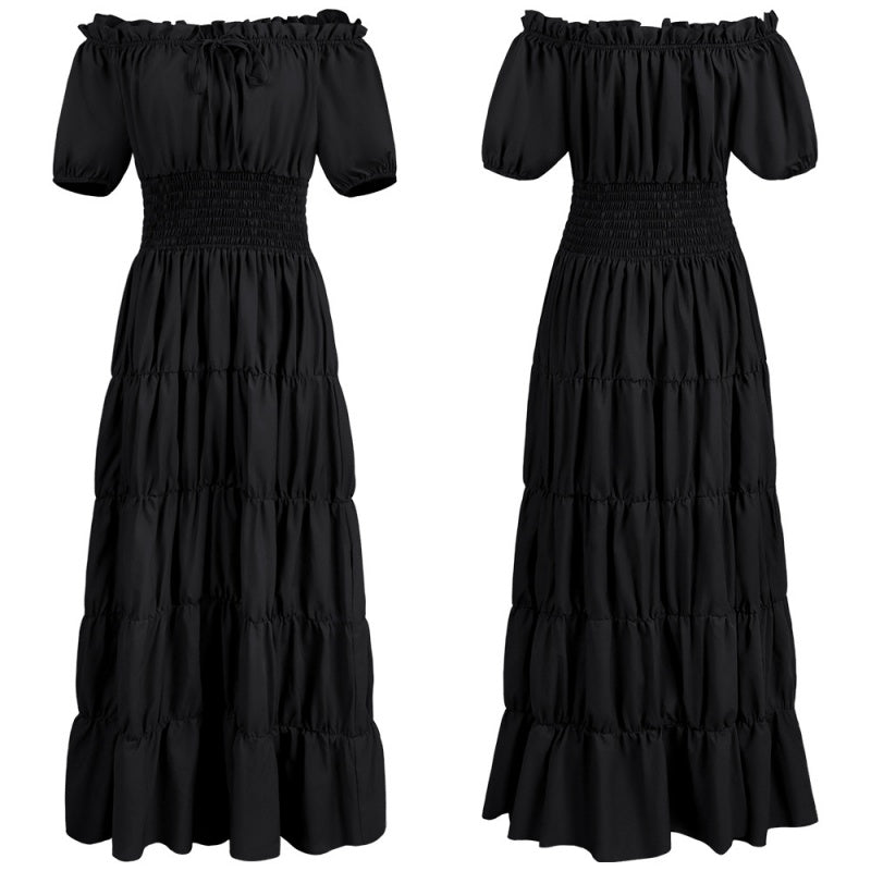 Off Shoulder Puff Sleeve Smocked Tiered Maxi Dress