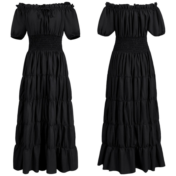 Off Shoulder Puff Sleeve Smocked Tiered Maxi Dress
