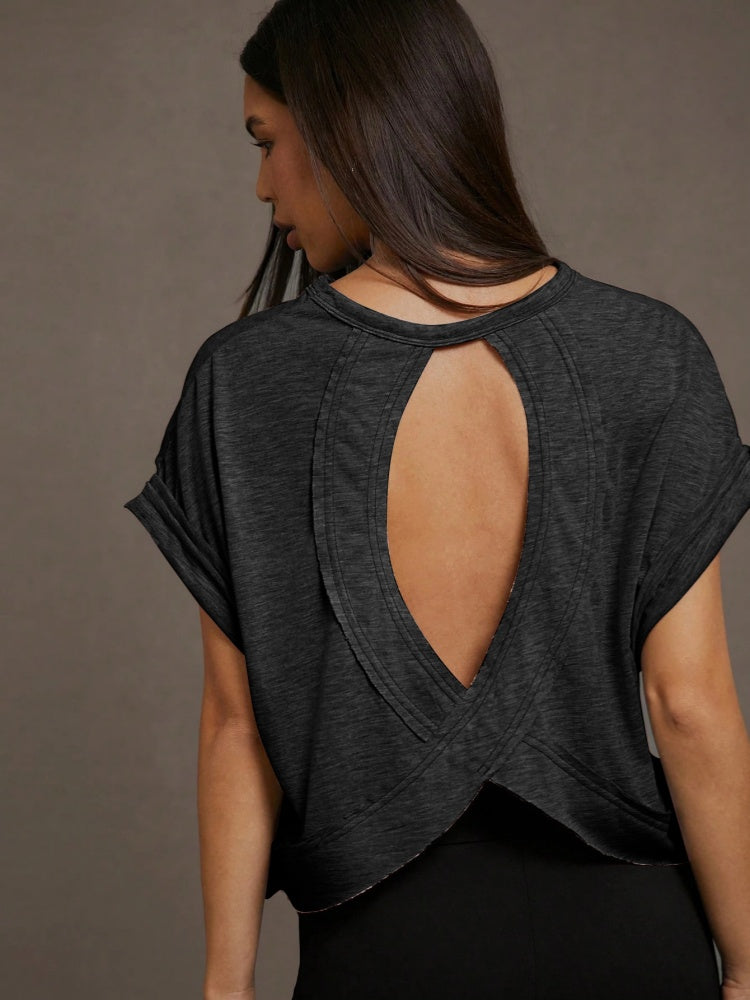 Short Sleeve Criss Cross Open Back Crop Top