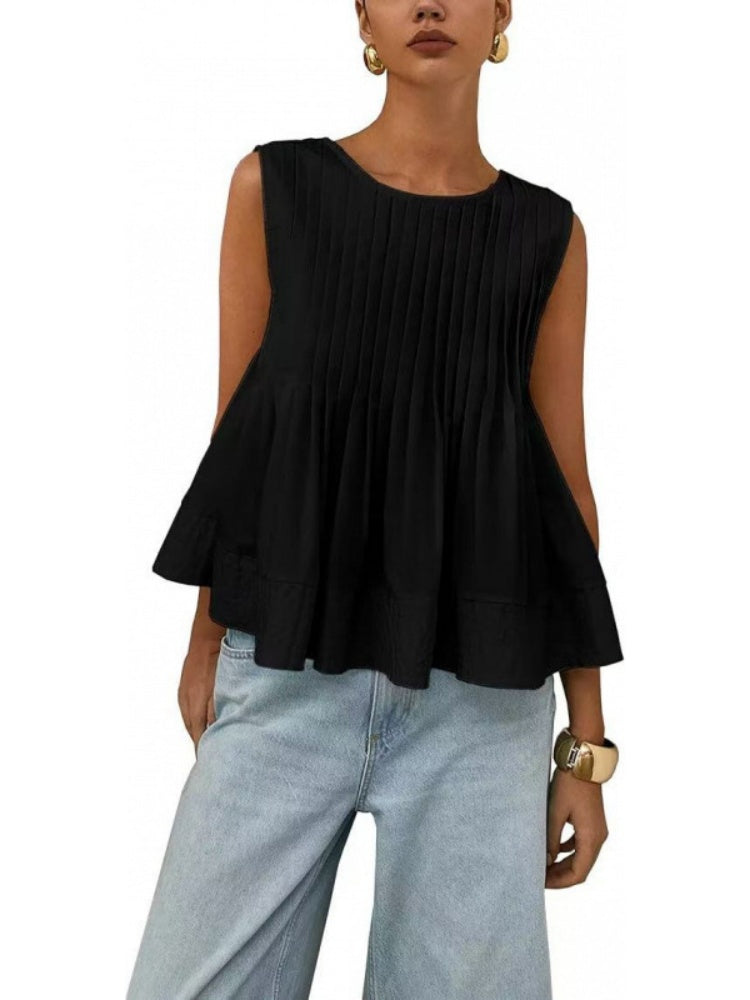 Pleated Sleeveless Peplum Blouse