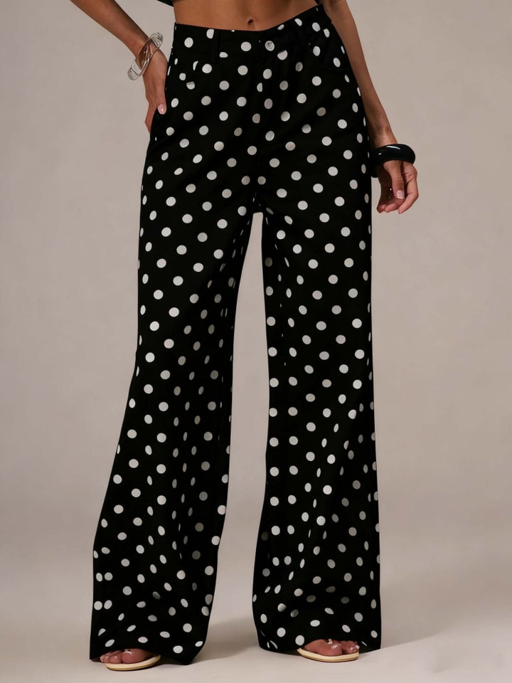Polka Dot High-Waisted Wide-Leg Pants