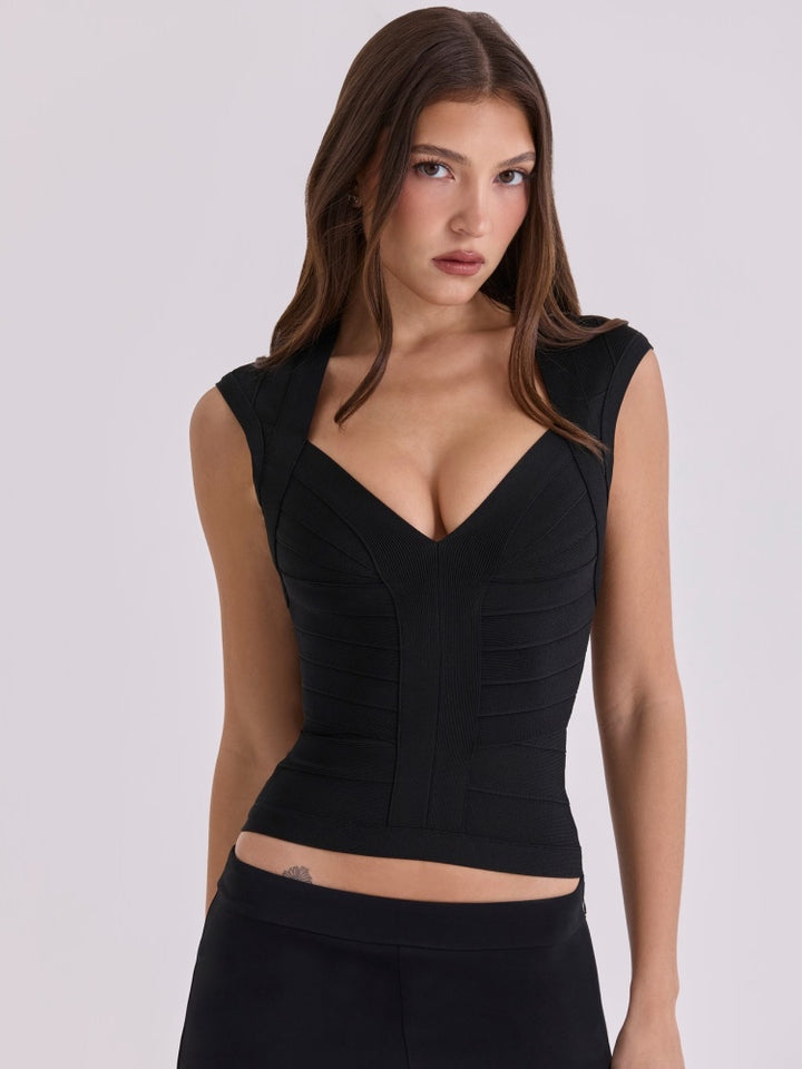 Deep V-Neck Bandage Knit Top