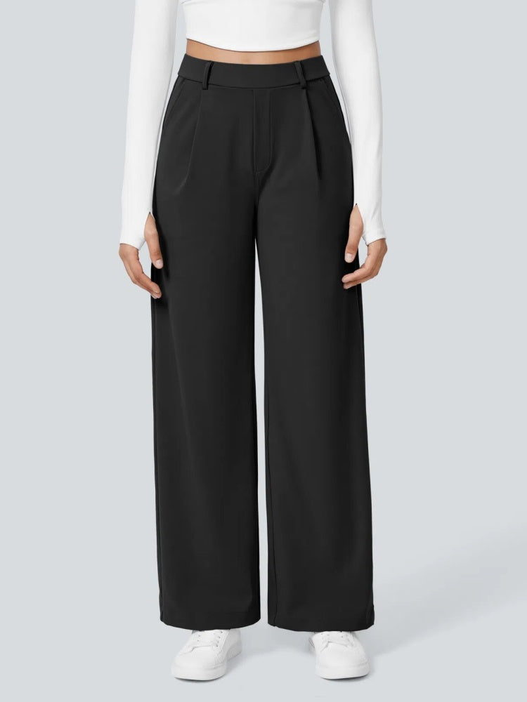 High Waisted Pleated Wide Leg Trousers