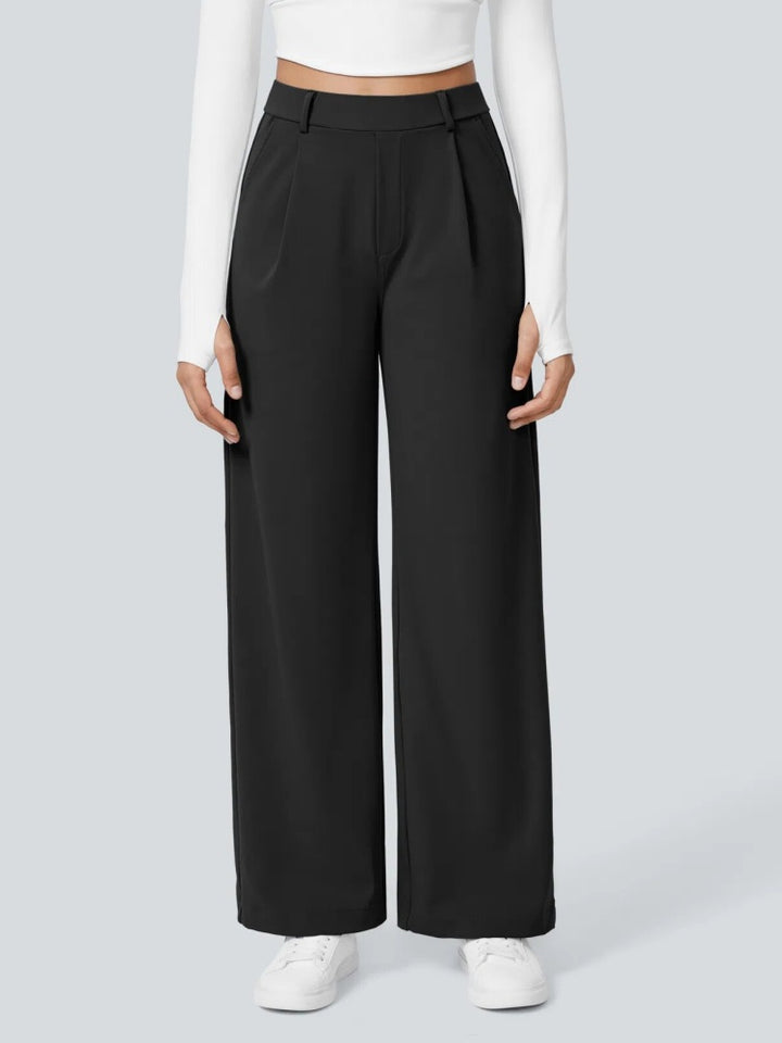 High Waisted Pleated Wide Leg Trousers