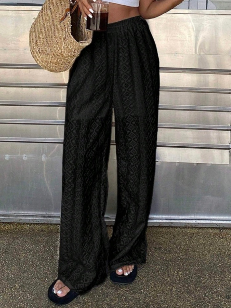 High Waisted Eyelet Lace Wide Leg Pants