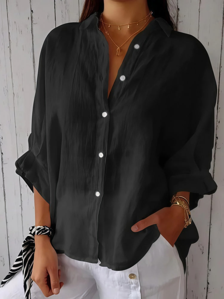 Linen Blend Oversized Button-Down Shirt - Breathable, Multiple Colors