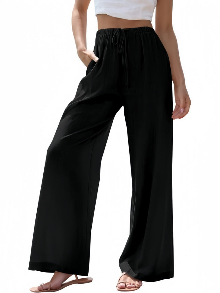 Drawstring Elastic Waist Wide Leg Pants