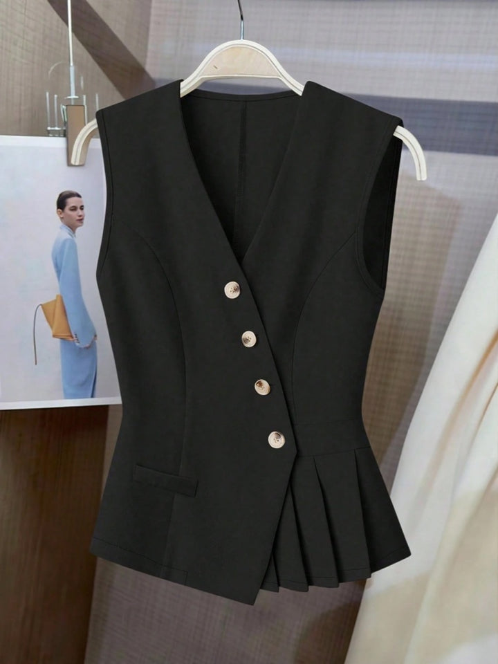 V Neck Sleeveless Pleated Peplum Waistcoat
