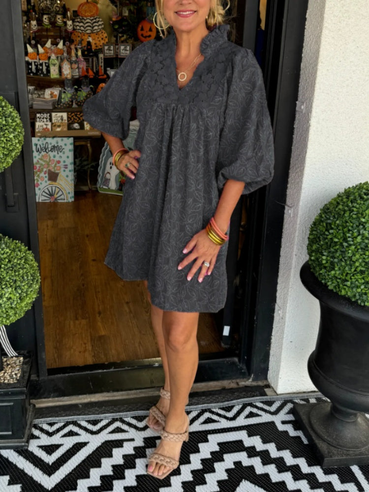 Puff Sleeve Flowy Casual Dress