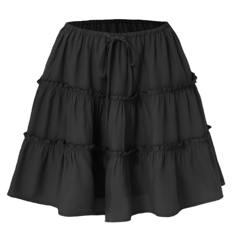 Tiered Ruffle Mini Skirt - High-Waisted Drawstring Flowy Skirt