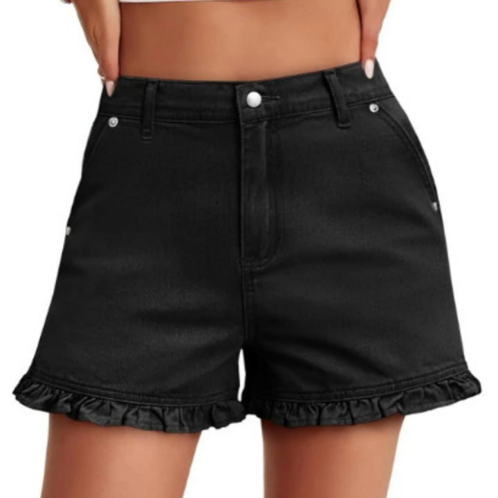 Ruffle Hem Denim Shorts