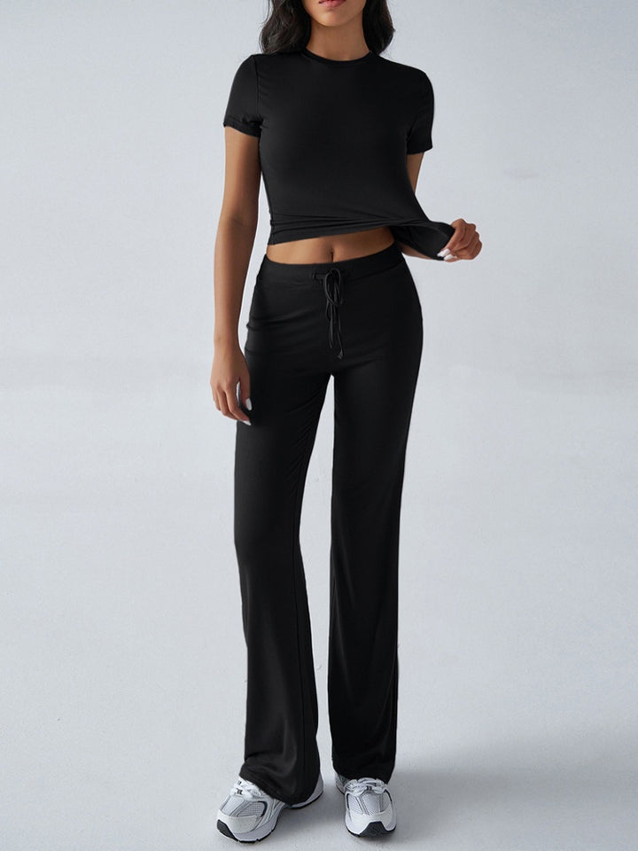 Fitted Crop Top &amp; Drawstring Flare Pants Set