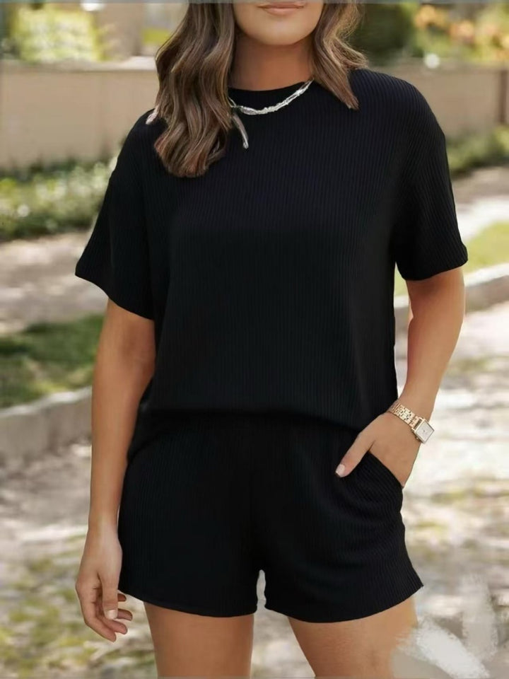 Textured Ribbed Short Sleeve Top &amp; Shorts Set