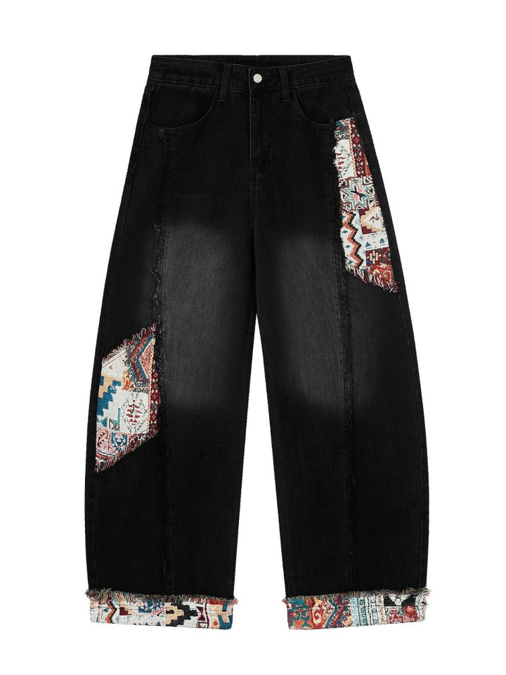 Bohemian Patchwork Barrel Jeans