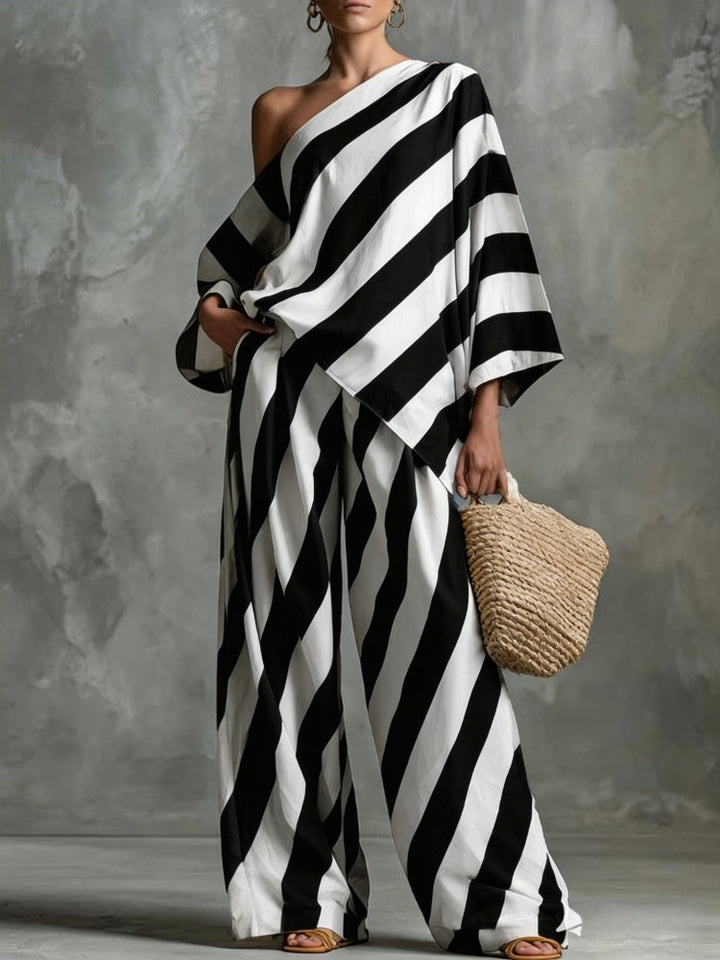 Batwing Sleeve Top &amp; Wide Leg Pants Set