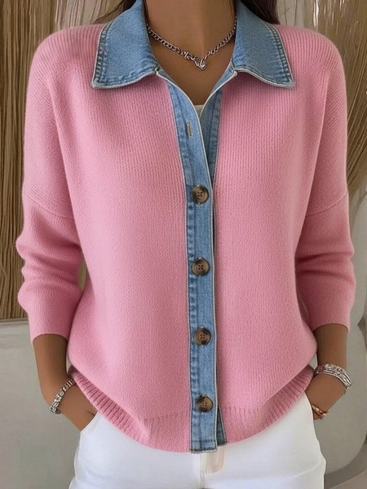 Ribbed Knit Button-Up Shirt - Loose Casual Long Sleeve Collared Blouse