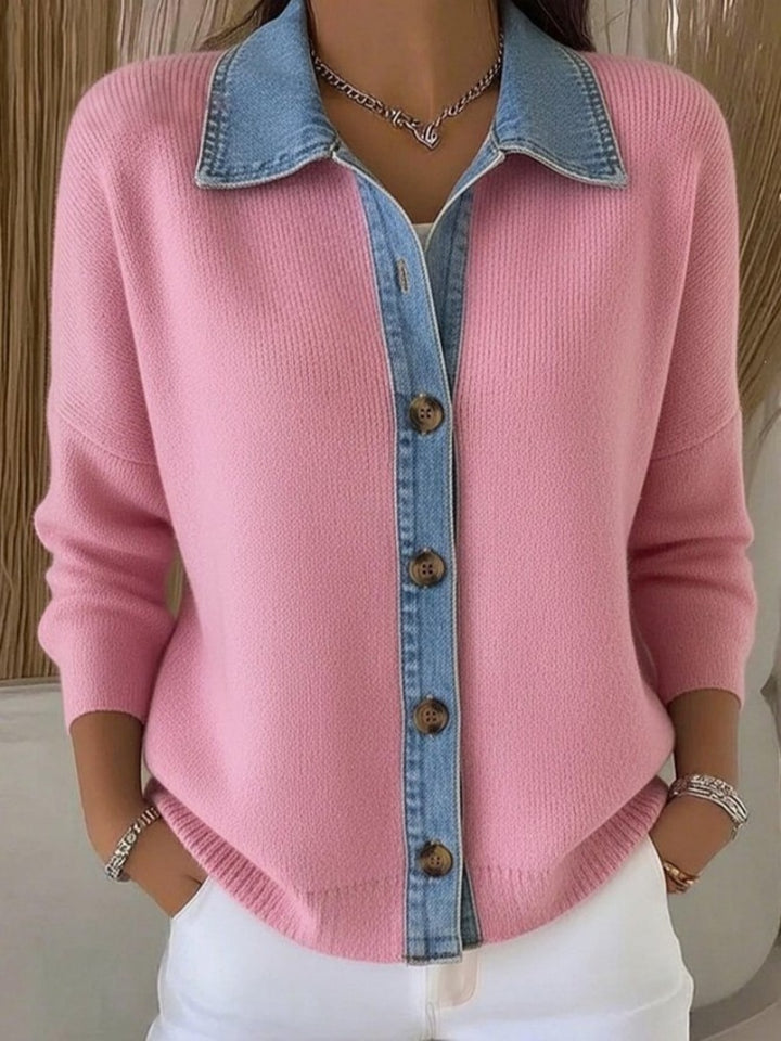 Ribbed Knit Button-Up Shirt - Loose Casual Long Sleeve Collared Blouse