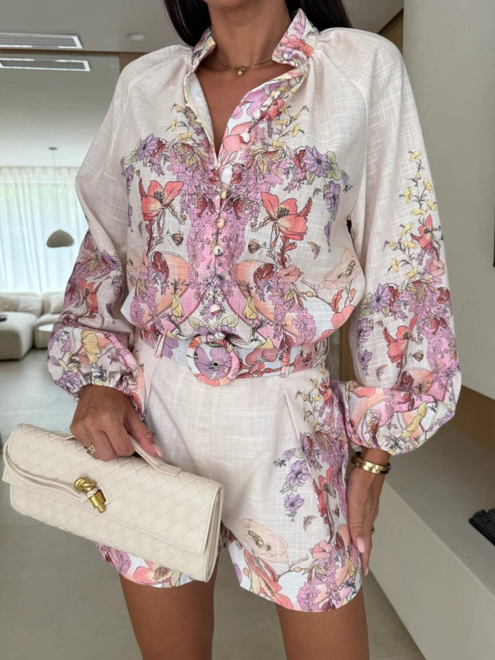Floral Paisley Print Linen Blend Two-Piece Set