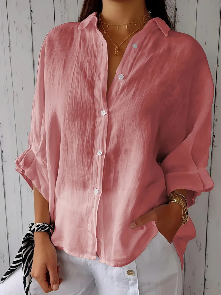 Linen Blend Oversized Button-Down Shirt - Breathable, Multiple Colors