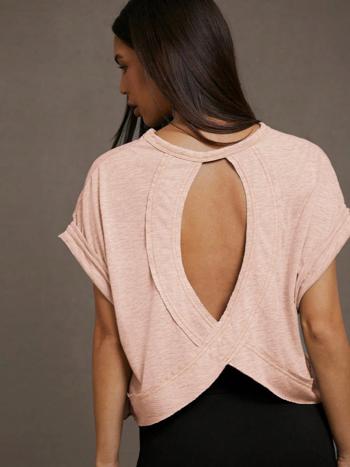 Short Sleeve Criss Cross Open Back Crop Top