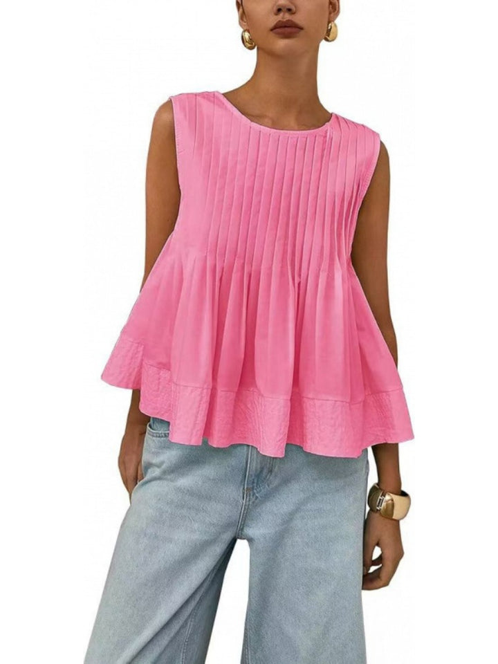 Pleated Sleeveless Peplum Blouse