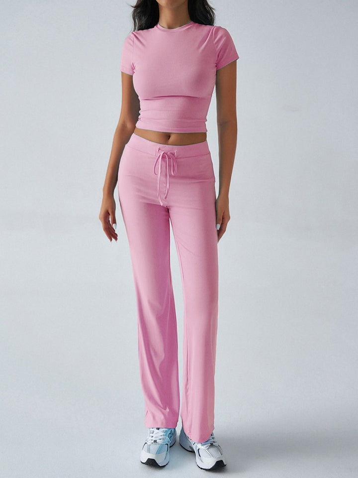 Fitted Crop Top &amp; Drawstring Flare Pants Set