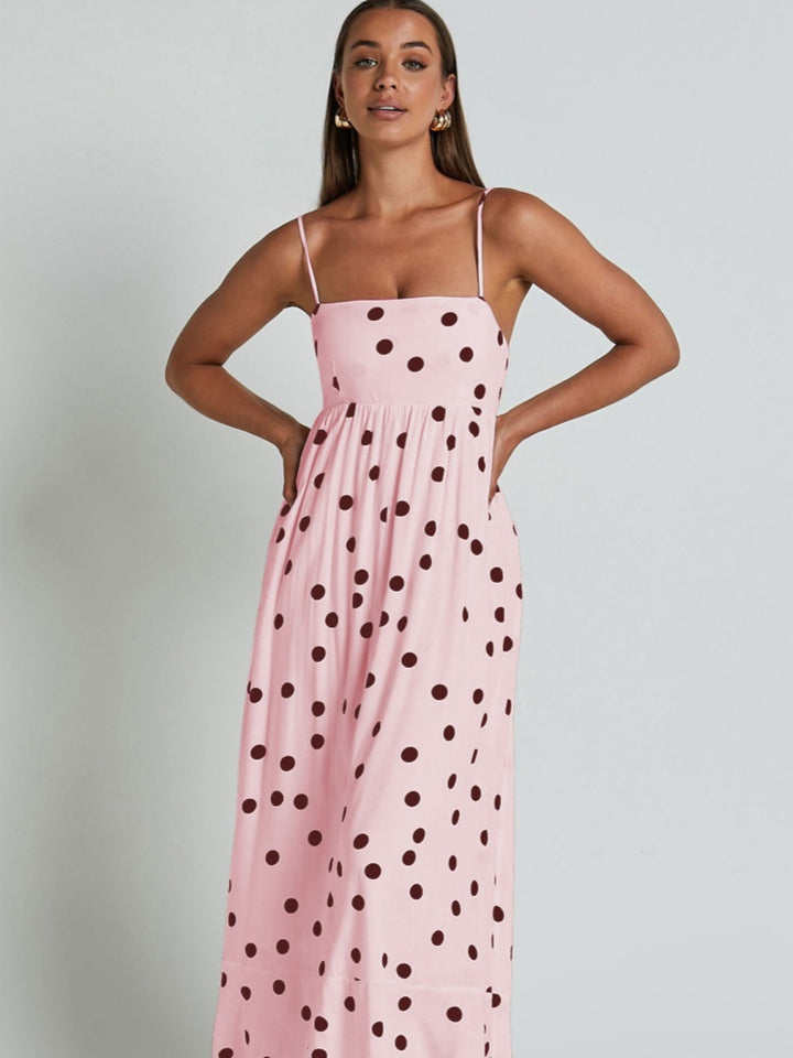 Polka Dot Spaghetti Strap Square Neck Maxi Dress