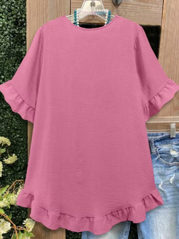 Casual Round Neck Short Sleeve Flowy Top