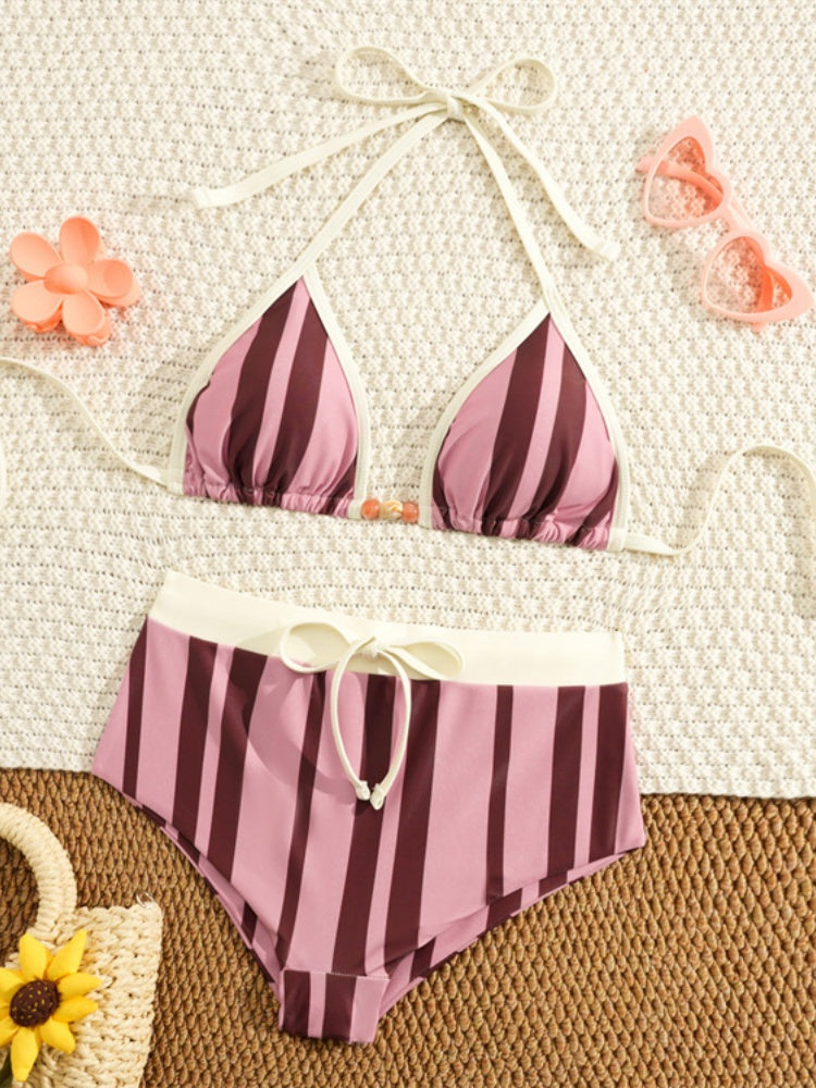 Star Print Bikini Set – High-Waisted Shorts Swimwear