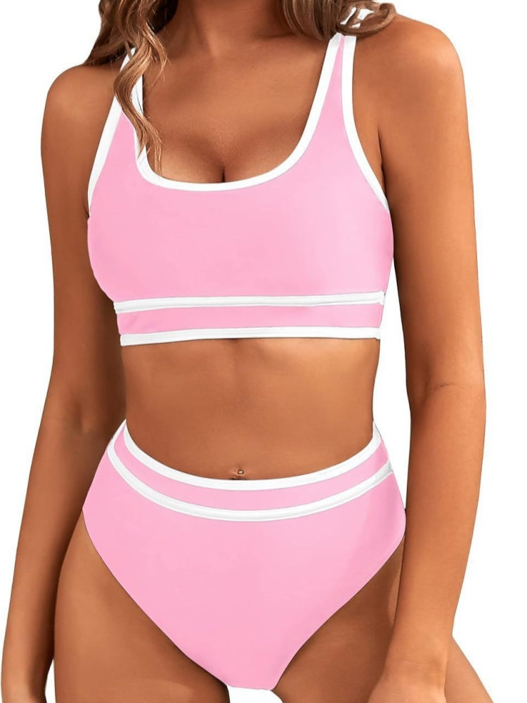 Contrast Trim Stripe High Waisted Bikini Set