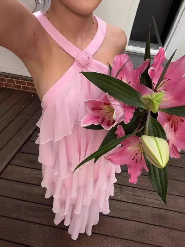 Ruffle Backless Formal Dress