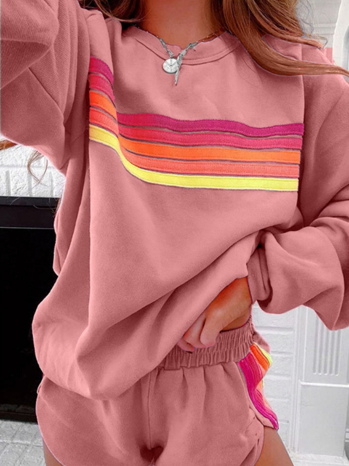 Rainbow Stripe Oversized Sweatshirt &amp; Shorts Loungewear Set