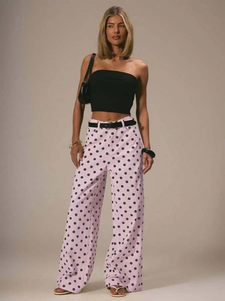 Polka Dot High-Waisted Wide-Leg Pants