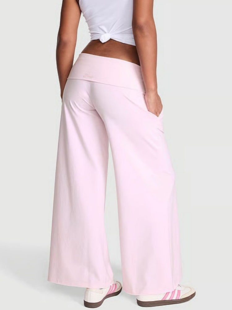 High Waisted Fold-Over Wide Leg Pants