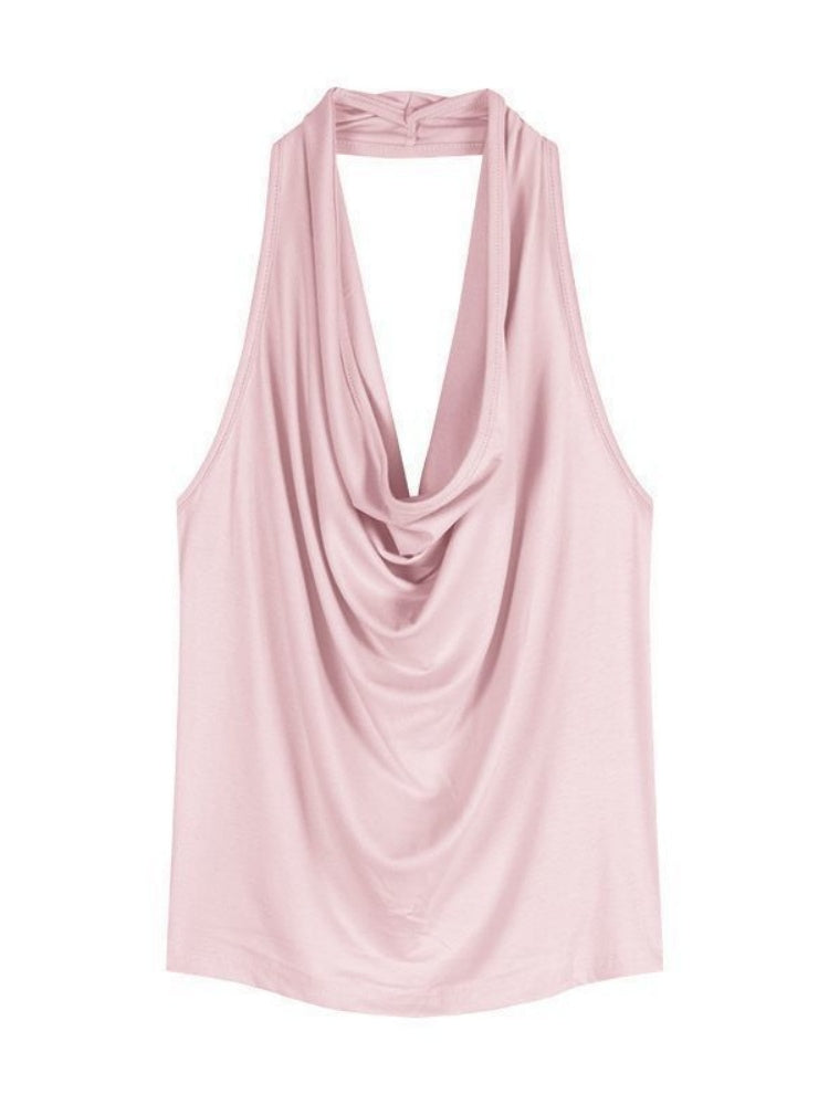 Draped Halter Cowl Neck Tank Top