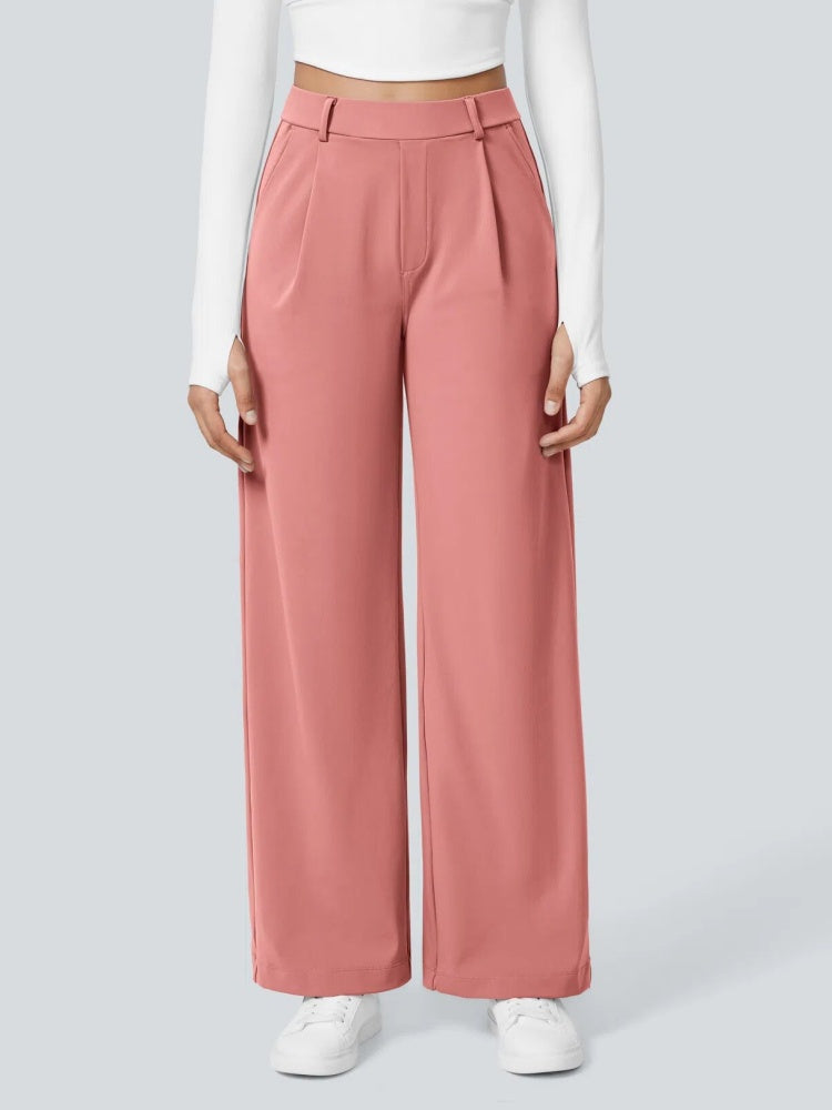 High Waisted Pleated Wide Leg Trousers