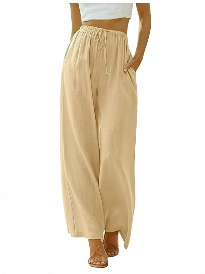 Drawstring Elastic Waist Wide Leg Pants