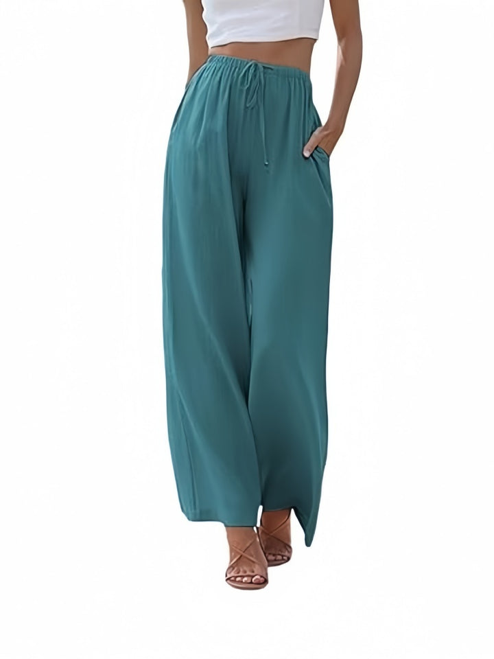 Drawstring Elastic Waist Wide Leg Pants