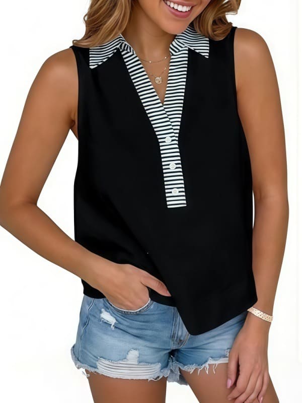 Sleeveless V-neck striped patchwork top