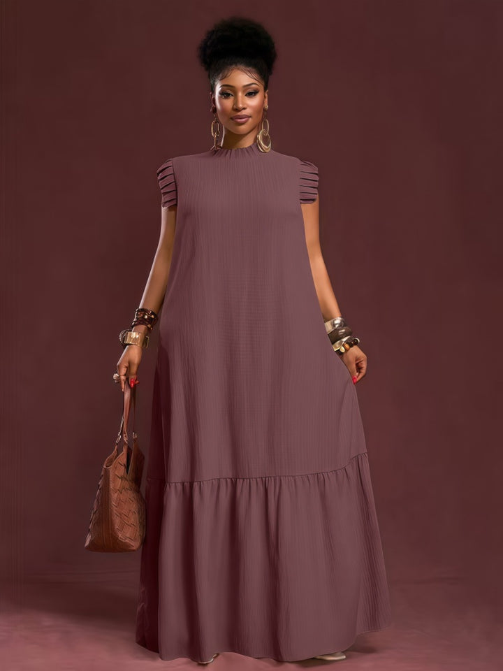 Pleated flutter-sleeve loose maxi dress