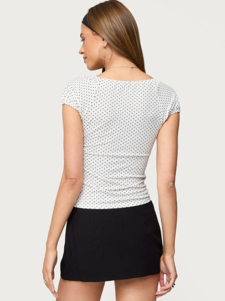 Polka Dot Square Neck Short Sleeve Top