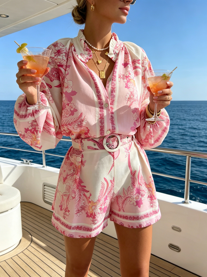 Floral Print Linen Blend Two-Piece Set