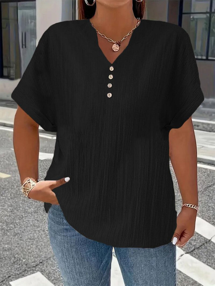 Fashionable and casual solid color button V-neck T-shirt