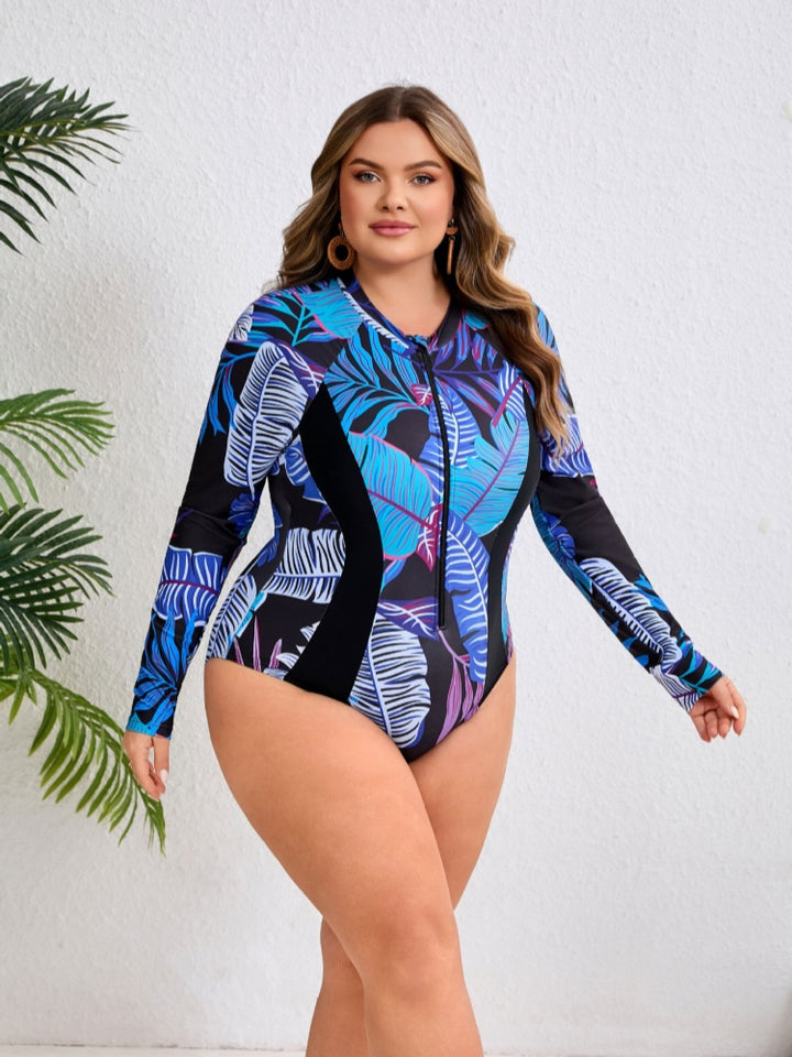 Plus Size Long Sleeve Zip Swimsuit – Slimming &amp; Sun Protection