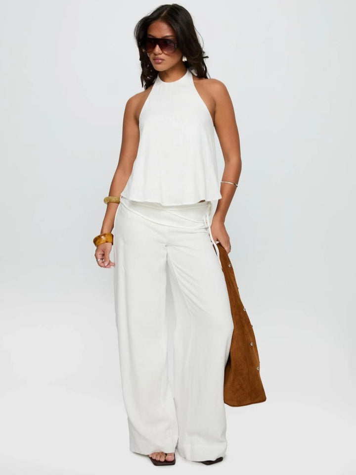 Wrap Tie Waist Wide Leg Pants