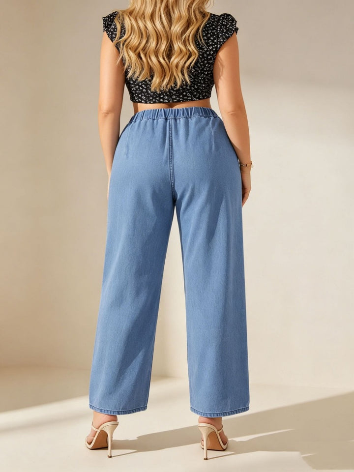Plus Size High-Waisted Wide Leg Denim Pants