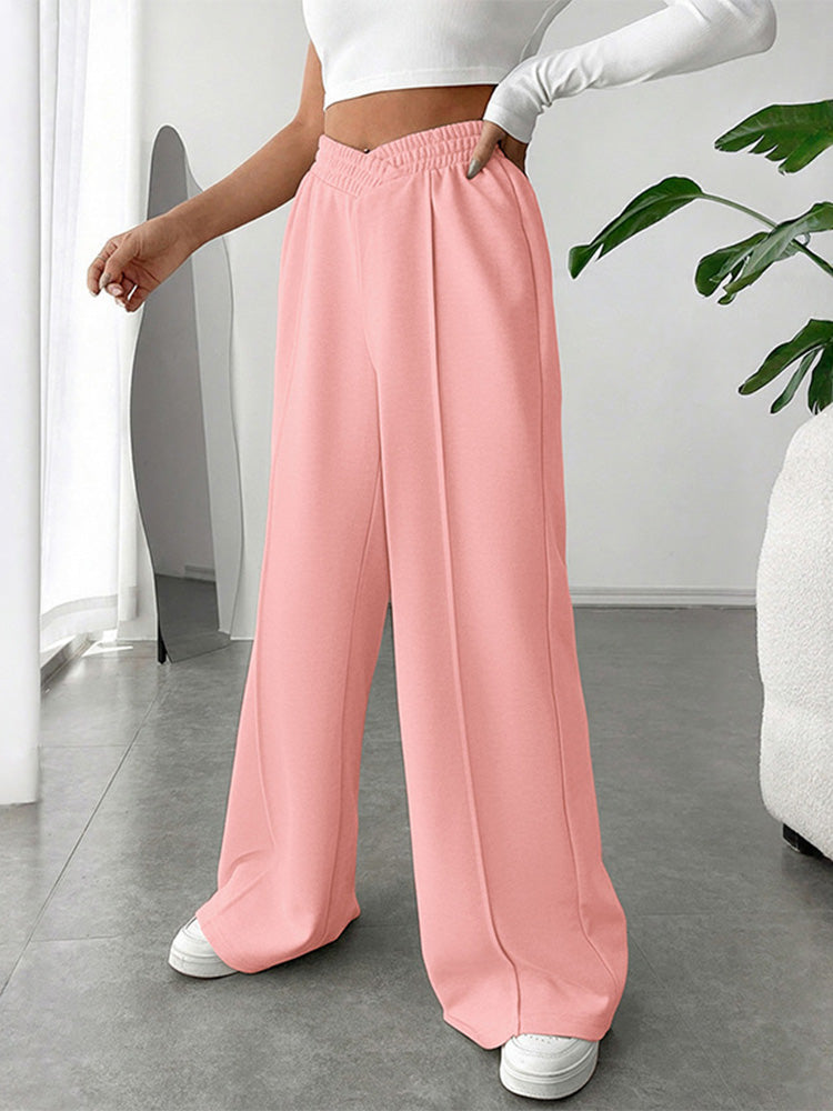Casual and minimalist style high-waisted solid color wide-leg pants
