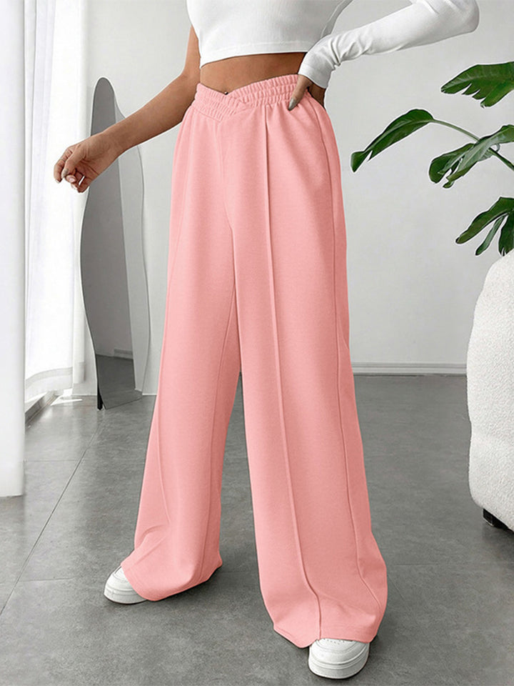 Casual and minimalist style high-waisted solid color wide-leg pants