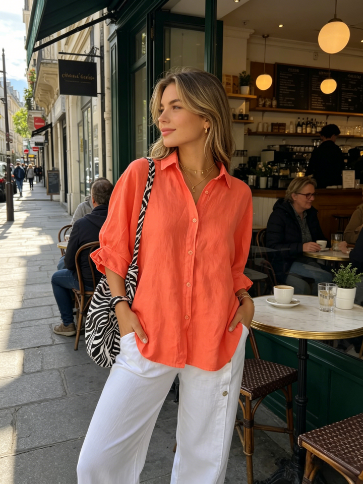 Linen Blend Oversized Button-Down Shirt - Breathable, Multiple Colors